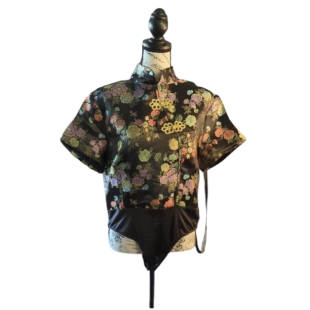 Size 10 Pretty Little Thing Floral Satin Top with Short Sleeves